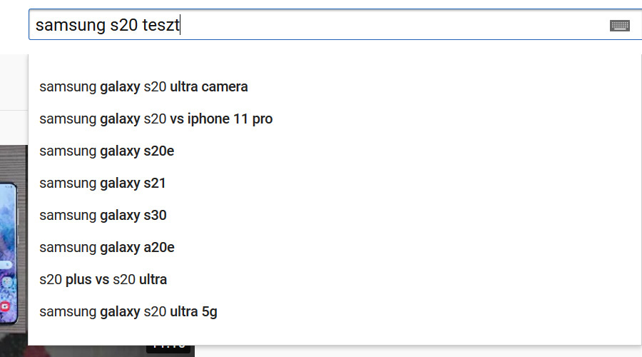 YouTube autocomplete funckió a kezdeti kulcsszókutatáshoz